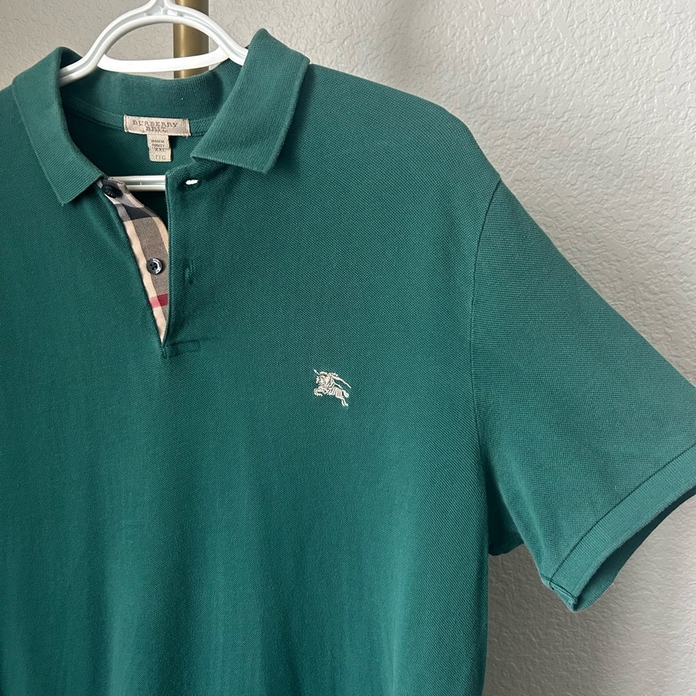 Burberry Green Polo Shirt with Check Trim